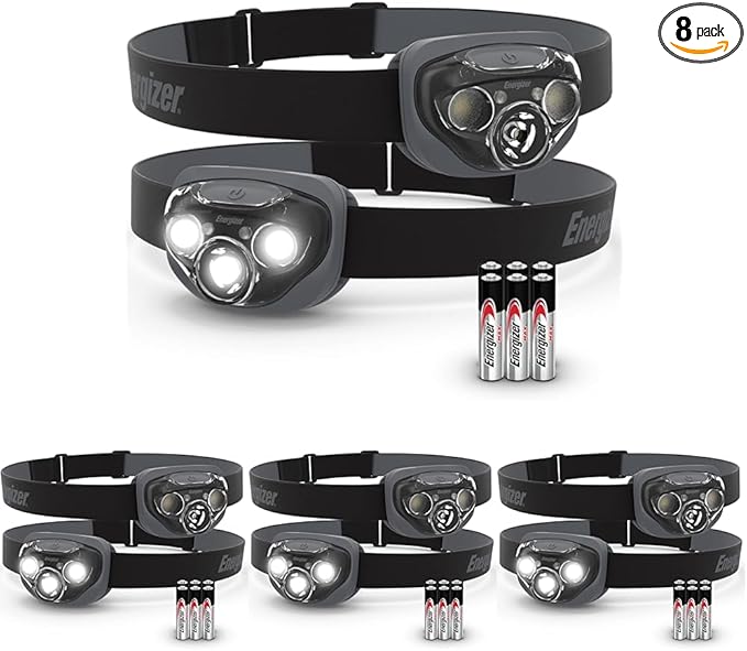 Energizer LED Headlamp PRO, IPX4 Water Resistant Headlamps, High-Performance Head Light for Outdoors, Camping, Running, Storm, Survival LED Light for Emergencies (Batteries Included) (Pack of 8)