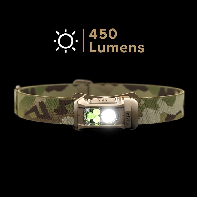 Princeton Tec Remix LED Headlamp (450 Lumens, Multicam w/Red LEDs) (RMX300-RD-MC)
