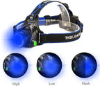 Blue LED Headlamp Flashlight Water Resistant Zoomable 3 Modes Blue Head Lamp for Fishing Hunting Outdoor Activities