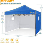 COBIZI 10x10 Pop Up Canopy Commercial Heavy Duty Instant Canopy with 4 Sidewalls, UV 50+ Silver Coated Waterproof Vendor Tent, Portable Shelter with Carry Bag, Event Tent for Parties Patio, Blue