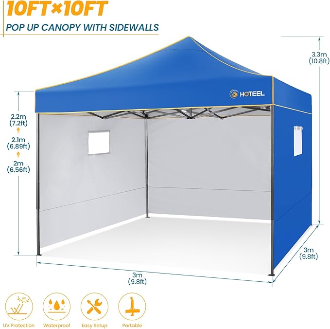 COBIZI 10x10 Pop Up Canopy Commercial Heavy Duty Instant Canopy with 4 Sidewalls, UV 50+ Silver Coated Waterproof Vendor Tent, Portable Shelter with Carry Bag, Event Tent for Parties Patio, Blue