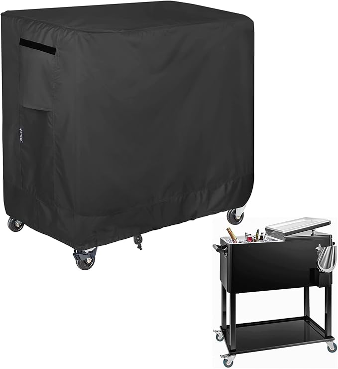 Waterproof Cooler Cart Cover Fits 80 Quart Patio Party Ice Chest Rolling Cooler, 36L x 20W x 34H inch, Black