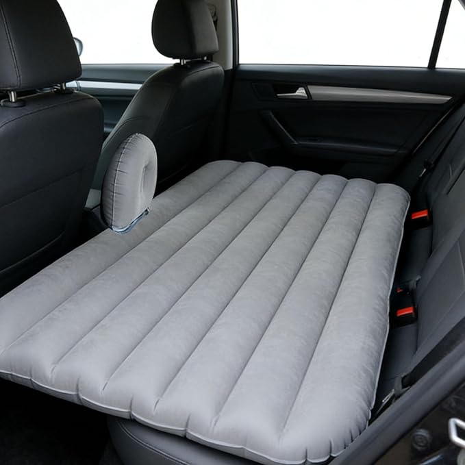 Car Air Mattress, Inflatable SUV Truck Camping Mattress for Back Seat, Thickened Travel Car Bed Sleeping Pad with Inflatable Pier Air Pump 2 Pillows (Grey)