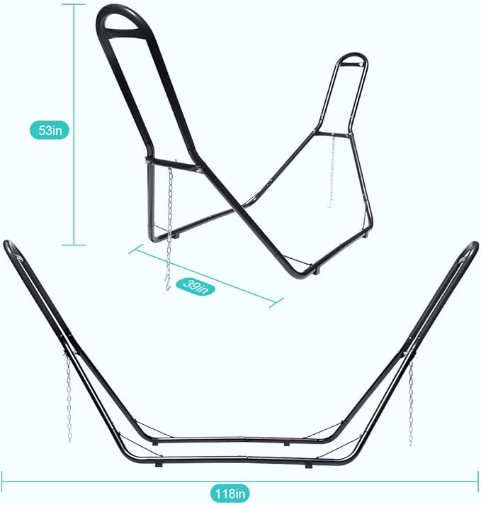 Zupapa Hammock Stand Fit for 9-14 Feet Hammock, 2 Person Heavy Duty 550 LBS Capacity with 2 Steel Chains 1 Carry Bag, Outdoor Indoor Use Steel Hammock Frame Black