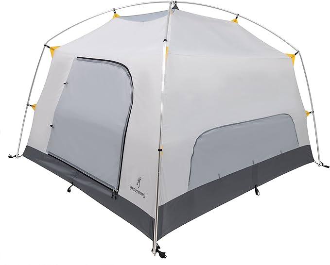 Browning Camping Glacier 4-Person Tent, Free-Standing Cabin Style with Full Coverage Fly