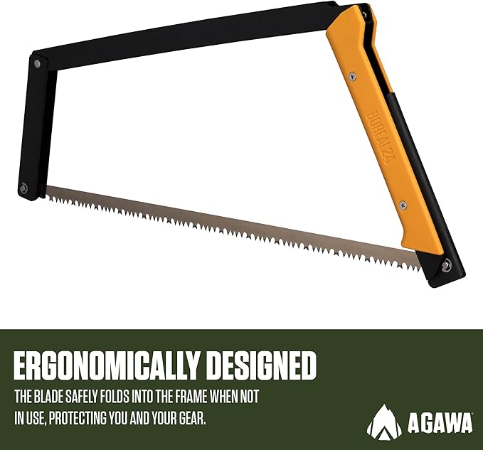 AGAWA - BOREAL24-24 Inch Folding Saw with All-Purpose Saw Blade - Camping Gear For Hiking, Fishing, Hunting, Bushcraft & Survival Kit (Black Frame/Yellow Handle)