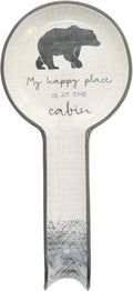 Pavilion Gift Company - At The Cabin - Bear 9" Stoneware Ceramic Spoon Rest Woodsy Outdoorsy Adventure Cabin Camping Camper Camp RV Tent, Gray & White