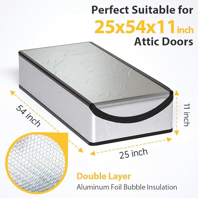 Attic Door Insulation Cover 25"x54"x11", Energy Saving Tent Attic Stairs Cover Ladder Pull Down Insulator, Stairway Insulation with Zipper (2 pcs Attic Cover)