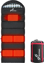 Sportneer Heated Sleeping Bag with 5 Heating Zones, Warm Flannel Cold Weather Sleeping Bag for Adults, 3 Heat Levels USB Powered (Power Bank Not Included), Winter Camping & Outdoor Hiking