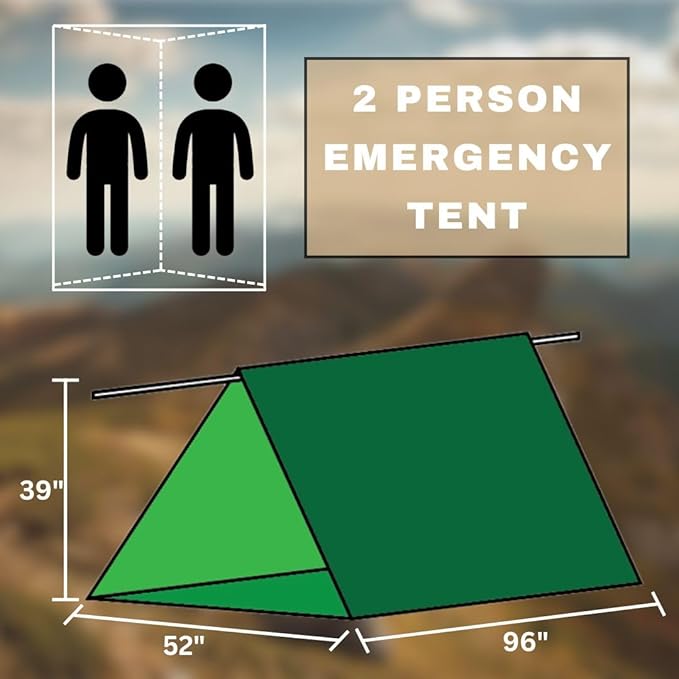 Emergency Zone Reflective & Green Survival 2 Person Tube Tents. Available in 1, 2, 3, 48 Packs. (Green, 48)