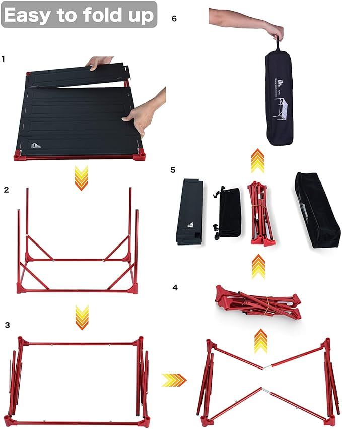 iClimb Extendable Folding Table Large Tabletop Area Ultralight Compact with Hollow Out Tabletop for Camping Backpacking Beach Concert BBQ Party, Three Size (Black - XL + Hanger)