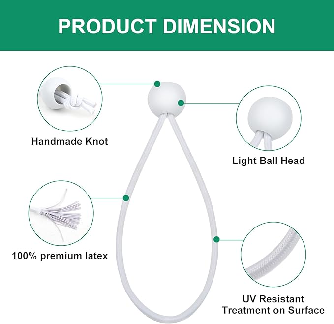50PCS White Ball Bungee Cords, 12 Inch Heavy Duty Outdoor Bungee Cord with Balls, Tarp Tie Down Bungee Balls for Shelter, Camping, Cargo,Tent Poles UV Resistant（Ball Size 1 inch）
