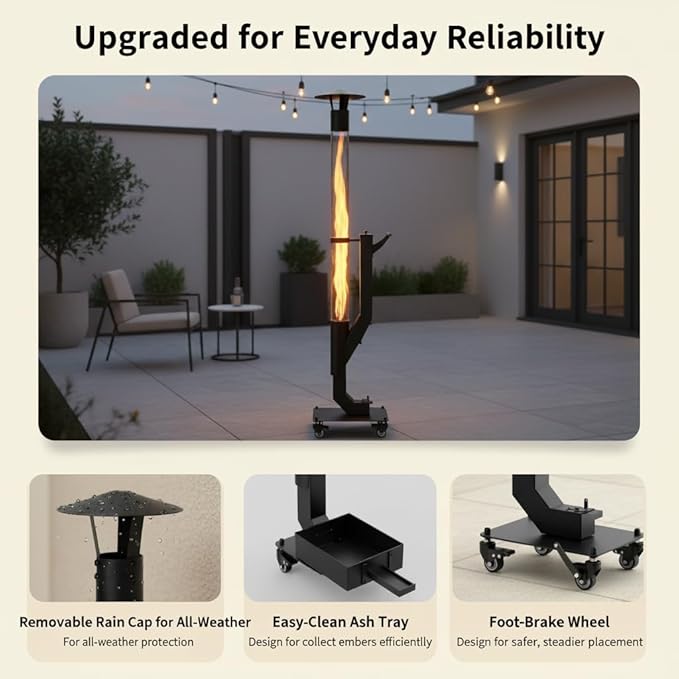 yoyomax Pellet Patio Heater, Outdoor Wood Pellet Fire Pit, Portable Rocket Stove with Ash Tray and Rain Cap for Backyard Camping Garden Balcony, PH08PRO