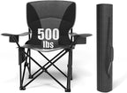 Heavy Duty Folding Chair 500LB Capacity, Oversized Camping Chairs with Cup Holder, Cooler Bag & Storage Pouch, Double-Layer Fabric, Outdoor Chairs for Sports, Lawn Chairs (1, Black Grey, Oversized)