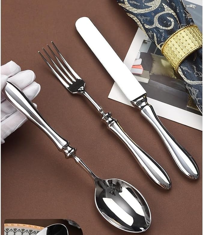 Silverware Flatware Cutlery Set， 5/20/30/40 Pieces 304 Stainless Steel Knives and Forks， High-end Steakhouse Dining Knives， Forks and Spoons， Restaurant Home，Silver-6Set-30Pcs