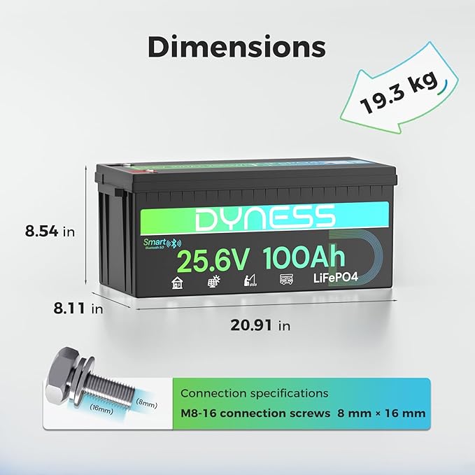 24V 100Ah LiFePO4 Lithium Battery with Bluetooth, Deep Cycle Rechargeable Battery with Low-Temp Protection, 2560W Max for Off-Grid Solar, RV, Camper, Trolling Motor, Home Use