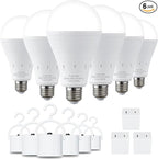 6 Pack Rechargeable Emergency Light Bulbs, Battery Powered LED Light Bulb 6000K Daylight E26 120 Volt 9W 60W Equivalent with 1200mAh for Home Power Outage Camping Hurricane