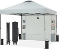 10'x10' Pop Up Canopy Tent with 1 Sidewall and 6 Pockets, One Push Setup, Instant Shade Tent with Vented Roof for Beach Patio Outdoor, Case, 8 Stakes, 4 Ropes, 4 Sandbags (Light Gray, 10x10)