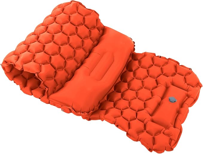 Camping Sleeping Pad Mat, Lightweight Inflatable Mattress, Sturdy 40D Nylon Fabric, TPU Laminate, for Tent Hiking Travel, Foldable Compact, Comfortable 3D Design (Orange)