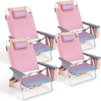 Goplus Beach Chair, Folding Backpack Beach Chairs for Adults with 5 Positions, Head Pillow, Cooler Bag, Towel Bar, Cup Holders, Sunbath Sling Tanning Lounge, Foldable Layout Camping Chairs
