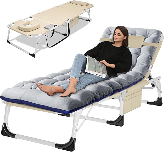 LILYPELLE Portable Folding Camping Cot, Adjustable 5-Position Face Down Folding Chaise Lounge Chairs, Outdoor Portable Folding Bed Sleeping Cot for Camping, Pool, Beach, Patio