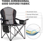 Large Camping Chair with Side Table Heavy Duty 500LBS - Folding Outdoor Chair with Cooler Bag (Black & Gray, 1 PCS)
