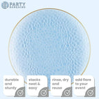 PARTY BARGAINS 13-Inch Charger Plates - 8 Pack, Hammered Blue Gold Rim, Heavy-Duty Disposable Chargers for Elegant Dining - Ideal for Weddings and Formal Events