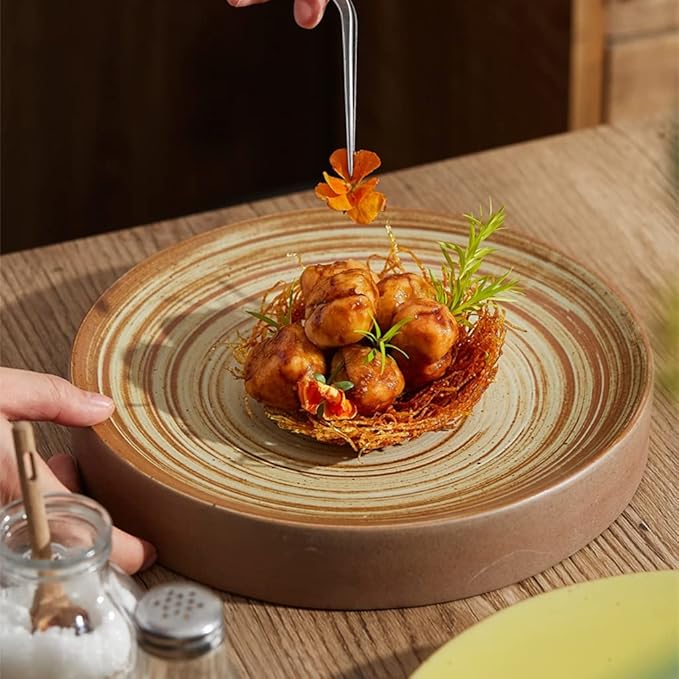 Camping Plates Dessert Plate Salad Plate Serving Plate Tray Stoneware Round Ceramic Dinner Plate Flat Dish Dish Cold Dish Tableware Decorative Plate(C,9 INCH)