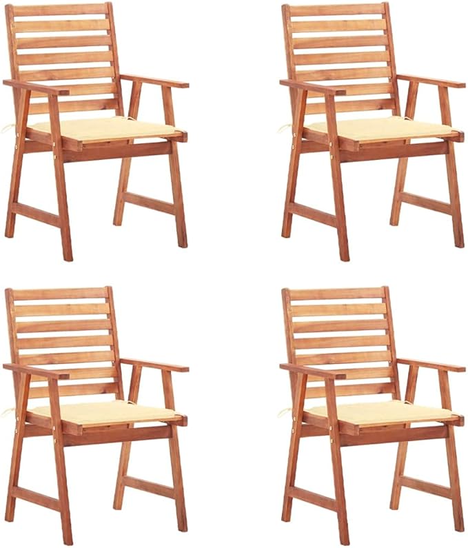 Patio Dining Chairs ,Outdoor Chairs,Coffee Chair,Study Chair,Bistro Chair,Fishing Chairs,Camp Chair,Garden Chairs,for Deck, poolside,Camping,Beach,Campsite,4 pcs with Cushions Solid Acacia Wood