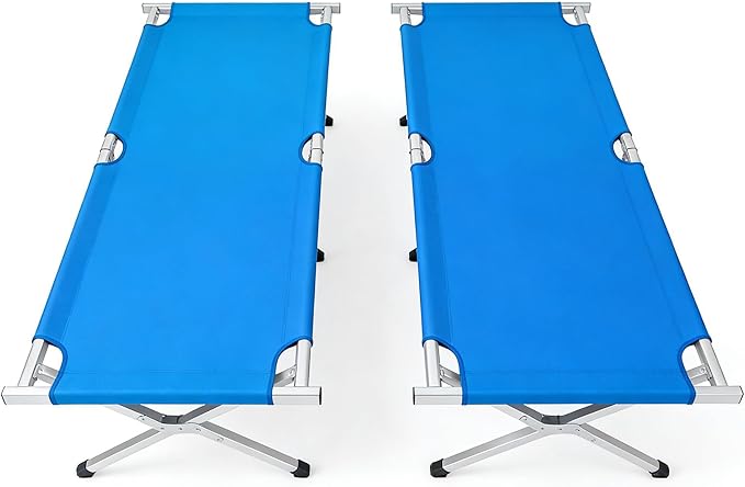 Portable Folding Camping Cot, Heavy Duty Sleeping Bed with Carrying Bag, 610D Oxford Cloth & Lightweight Aluminum Frame, 275lbs Load, Outdoor Cot for Adults, Travel, Hiking, Office (Blue, 1 Pack)