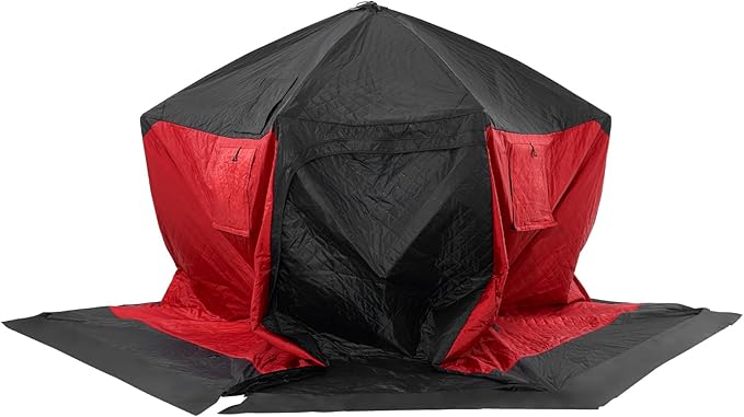 VEVOR Portable Pop-Up Tent, 1-8 Person Insulated Shelter, Large Fishing Area, Hub-Style Shanty for Winter Fishing, Waterproof Oxford Ice Cube with Anchors/Ropes/Carrying Bag
