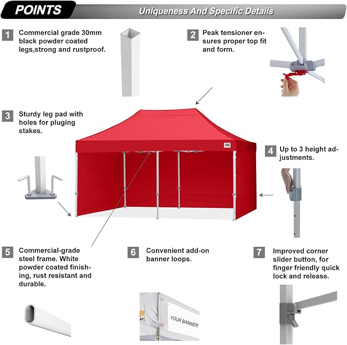 ABCCANOPY Easy Pop Up Canopy Tent with Sidewalls 10X20 Commercial -Series,Red