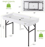 Giantex Folding Ice Table with Drain, 4 ft Portable Cooler with Removable Skirt, No Assembly, Fill and Chill Table for Food Drink Beverage, Foldable Party Ice Bin for Camping BBQ Outdoor, White