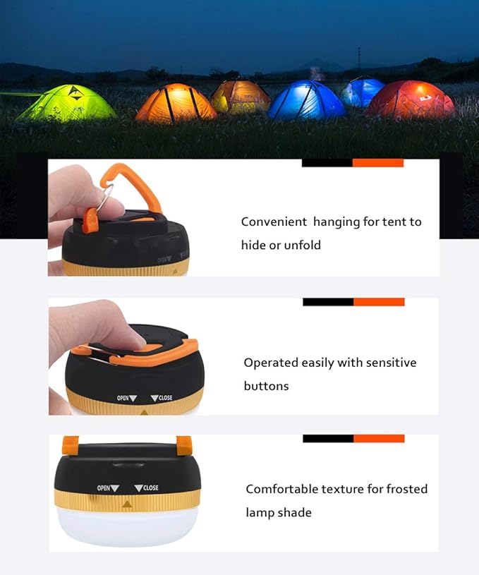 2 Pack LED Camping Lantern ,Portable Tent Light with Retractable Hook and 5 Light Modes,Best for Adults and Kids