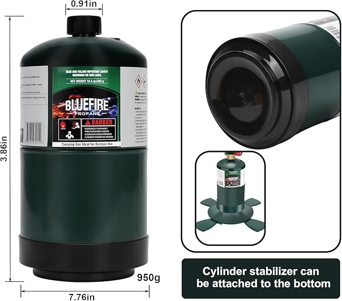 KOMAN BLUEFIRE 16.4 oz Propane Tank Camping Propane Tank Portable Canister Propane Gas Tank Small Propane Tanks for Camping Stove Outdoor Backpack Mini Burner Heater Cooking Torch Lamp(2 Pack)