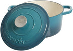Crock-Pot Artisan 3-Quart Round Enameled Cast Iron Dutch Oven – Gradient Teal, Durable Heavy-Duty Cookware for Slow Cooking, Roasting, Baking with Lid
