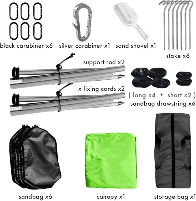 Beach Canopy Windproof Design, Sun Shelter UPF50+ Portable Family Tent with 6 Sandbags Anchors 10x10 FT 2 Pole Pop Up Outdoor Shelter for Beach, Camping, Fishing, Backyard