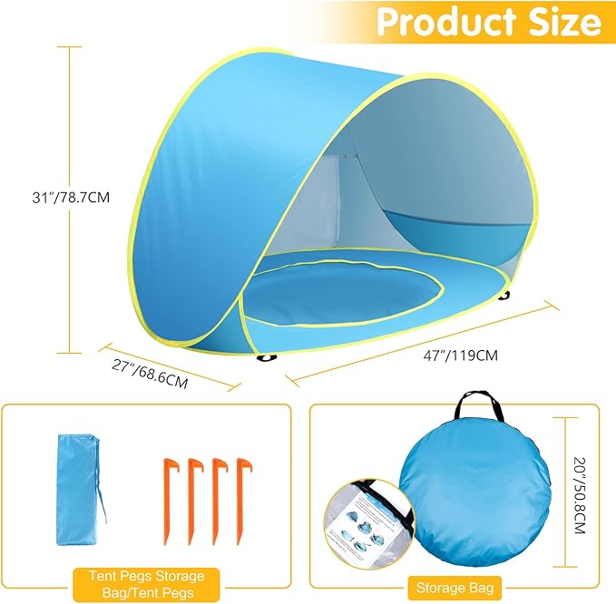 Baby Beach Tent Pop Up Beach Tents Baby Tent for Beach, Portable Shade Pool UV Protection Sun Shelter for Infant