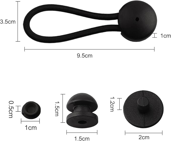 5 PCS Bungee Shock Cord Clip with Knobs, Pull Tie Down Tarp Canvas Knobs for Camping Tents Cargo Pool Awning Car Cover Holding Wire Hoses(Black)
