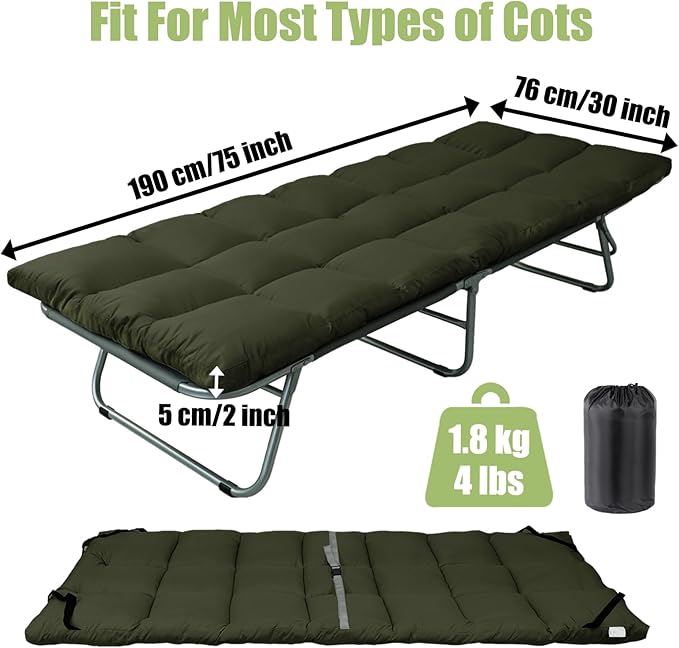 Tuphen Cot Mattress Pad-Cot Pads for Camping, Cot Mattress Topper, Camping Mattress Sleeping Pad 75"x30" Soft Lightweight Quilted Pads for Camp Cot/RV Bunk/Narrow Twin Beds