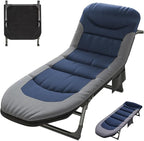 Portable Cot for Camping Adult, Folding Camping Cot with Thick Mattress, Pillow, Adjustable Cots for Sleeping with Pad, 26" Wide, Outdoor Lounge Chair for Home Office Nap Beach Travel Hiking (Blue)
