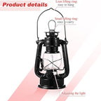 Hortsun 4 Pcs 8 Inch Vintage LED Hurricane Lantern Metal Black Outdoor Battery Operated Hanging Lantern with Warm LEDs and Dimmer Switch for Indoor Rustic Farmhouse Country Camping Decor
