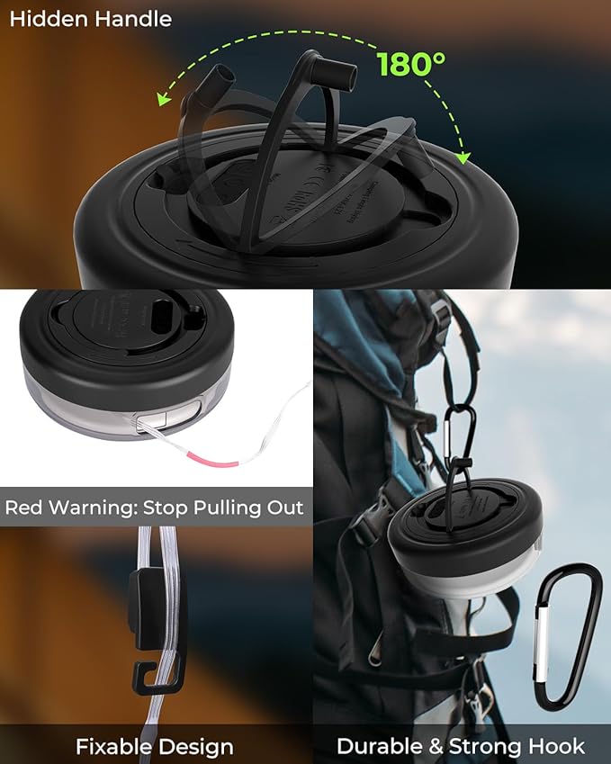 Camping String Lights, 32.8ft RGB Retractable String Lights, 4000mAh Rechargeable LED Hanging Tent lamp, Portable Twinkle Camp Lamp for Outdoor Backyard Patio Awning Canopy RV Essentials, Black