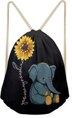 Upetstory Sunflower Elephant Drawstring Backpack Gym Bag String Gym Bags Beach Backpack Sackpack Sports PE Kit for Outdoor Hiking Swimming Running Camping