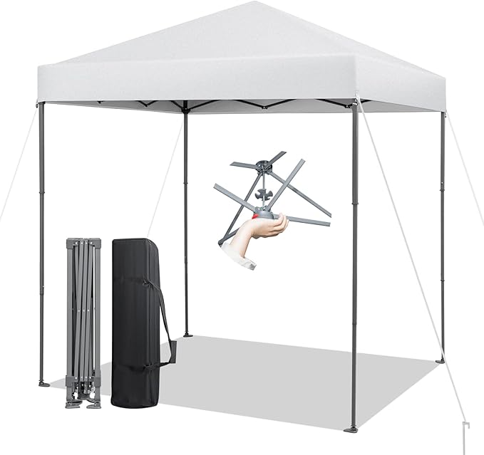 Tangkula 6.6x6.6 Ft Pop Up Canopy, 1 Person Instant Setup Canopy Tent with Center Lock, UPF 50+ Sun Protection, 8 Stakes, 4 Ropes, Portable Outdoor Canopy with Carrying Bag