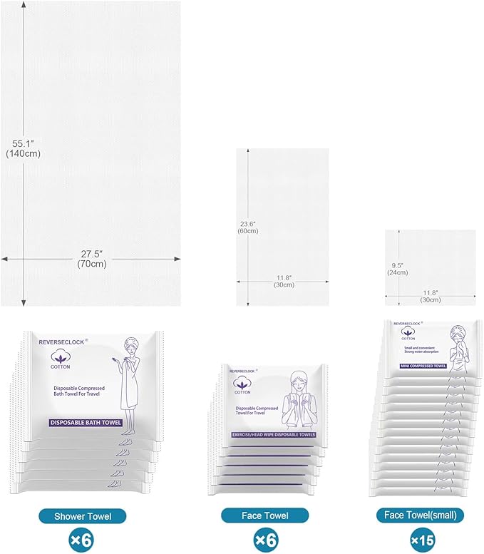 Disposable Towel Set Compressed Towels Large Bath Towel Face Towel Cotton Thick Portable Reusable Washcloth for Travel Camping Hiking Swimming Outdoor Sports Beauty Salon Cleaning Travel Kit for Hotel