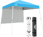 EAGLE PEAK 10x10 Pop Up Canopy Tent with Sidewall, Compact, Portable Slant Leg Instant Sun Shelter for Beach, Sports, & Camping, 10x10 Base 8x8 Top, Light Blue