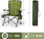 Timber Ridge 500lbs Oversized Folding Camping Chair, Heavy Duty Lawn Chair for Adults, Portable Collapsible High Back Chair with Cup Holder, Side Pocket Cooler Bag, for Outdoor, Sports, Green
