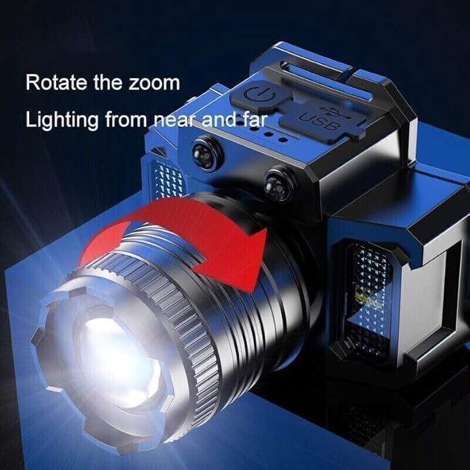Headlamp Rechargeable Head Lamp LED, Super Bright Motion Sensor Head Light with Red/White/Blue Light, Waterproof Adults Forehead Flashlight Headlight for Camping, Running, Hiking, Fishing
