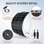 DOKIO 100W 18V Flexible Solar Panel Monocrystalline for 12V Battery Charging, Semi-Flexible ETFE Lightweight with MC4 for RV Marine Boat Camper Van Trailer Off-Grid Power